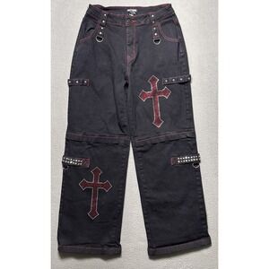 Hot Topic Cross Stud Suspender Wide Leg Pants Junior Sz 9 (28x29) NO SUSPENDERS